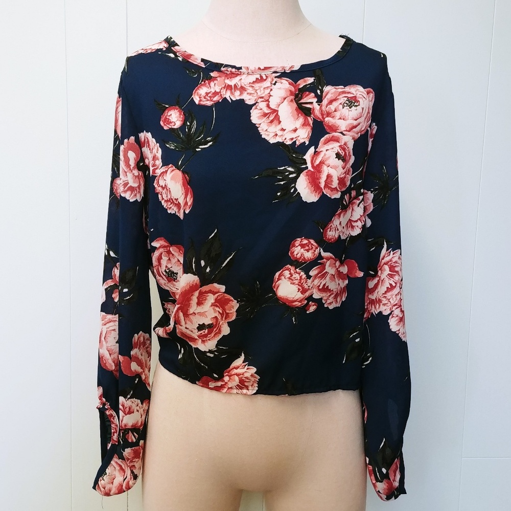 Blue Floral LS Top
